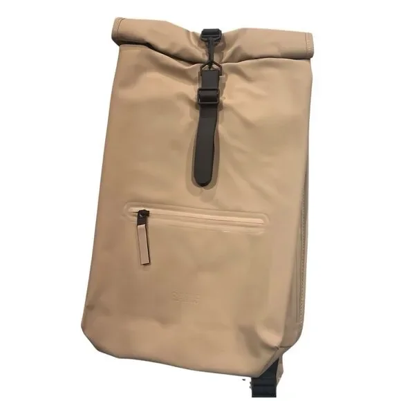 RAINS Rolltop Rucksack W3  Beige Sand Waterproof Backpack Laptop - Picture 10 of 11